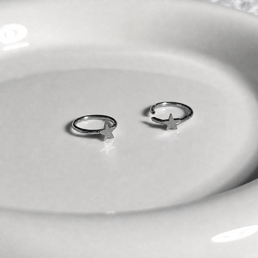 ASTM F136 Titanium Star & Cross Septum Ring｜16G Hinged Clicker｜Minimalist Daith Jewelry｜Hypoallergenic｜Helix Conch Rook Cartilage - Image 3
