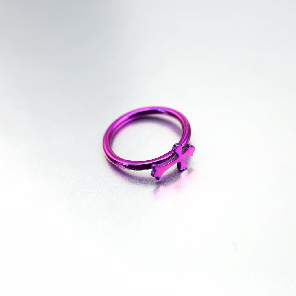 ASTM F136 Titanium Cross Septum Ring｜16G Hinged Clicker｜Gothic Daith Jewelry｜Hypoallergenic｜Helix Conch Rook Cartilage - Image 10