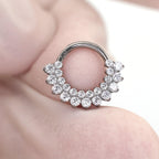 ASTM F136 Titanium Rainbow CZ Septum Ring｜16G Double Row Hinged Clicker｜Sparkling Daith Jewelry｜Hypoallergenic｜Helix Conch Rook Cartilage - Image 4