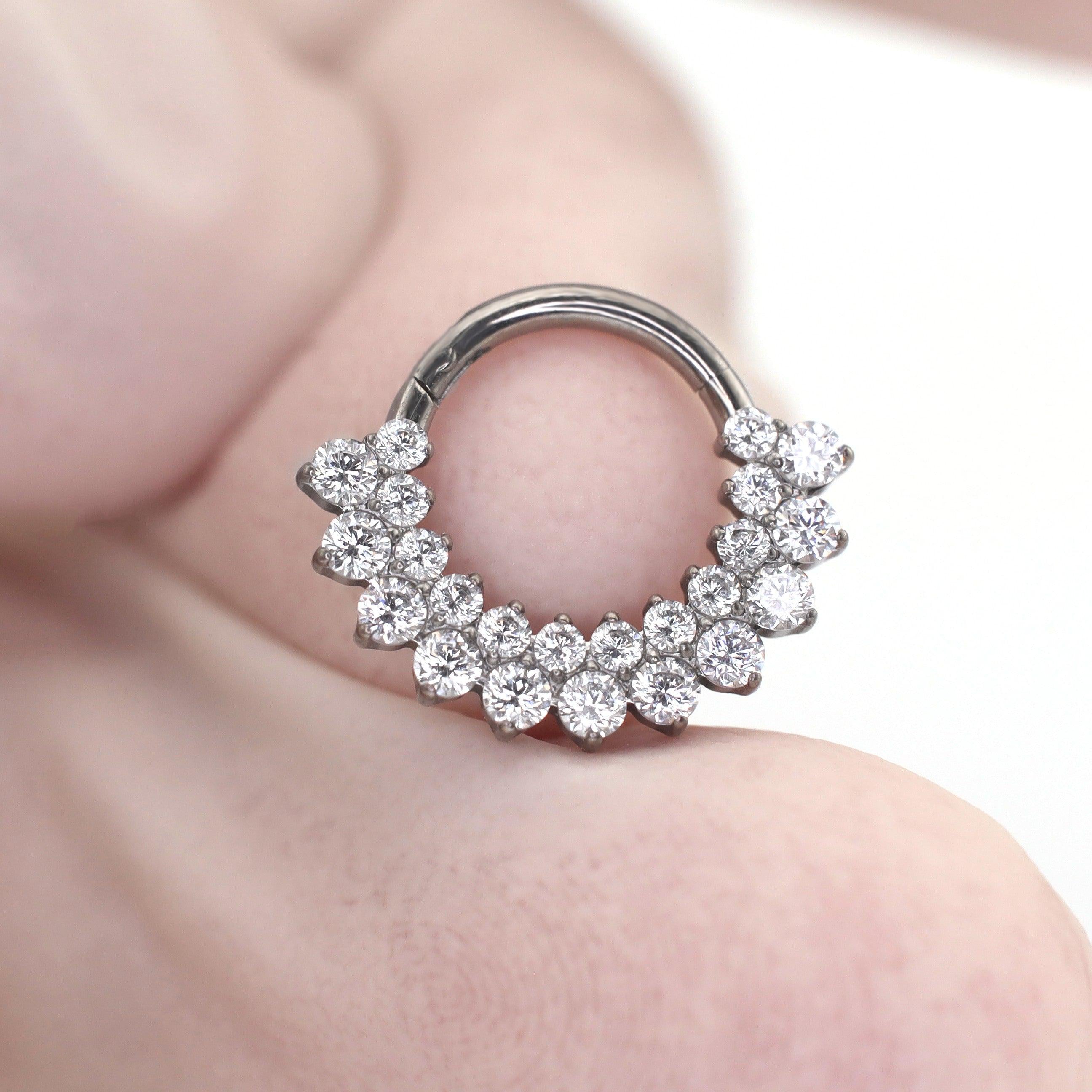 ASTM F136 Titanium Rainbow CZ Septum Ring｜16G Double Row Hinged Clicker｜Sparkling Daith Jewelry｜Hypoallergenic｜Helix Conch Rook Cartilage - Image 4
