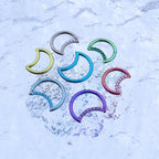 ASTM F136 Titanium Crescent Moon Septum Ring｜16G Hinged Clicker｜Sparkling CZ Daith Jewelry｜Hypoallergenic｜Helix Conch Rook Cartilage - Image 3