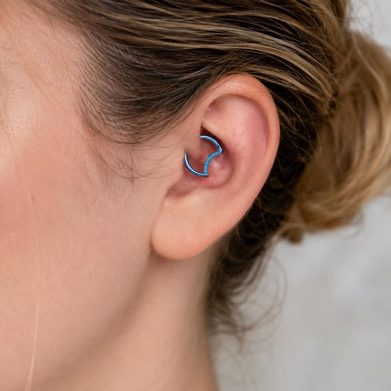 ASTM F136 Titanium Crescent Moon Septum Ring｜16G Hinged Clicker｜Sparkling CZ Daith Jewelry｜Hypoallergenic｜Helix Conch Rook Cartilage - Image 2