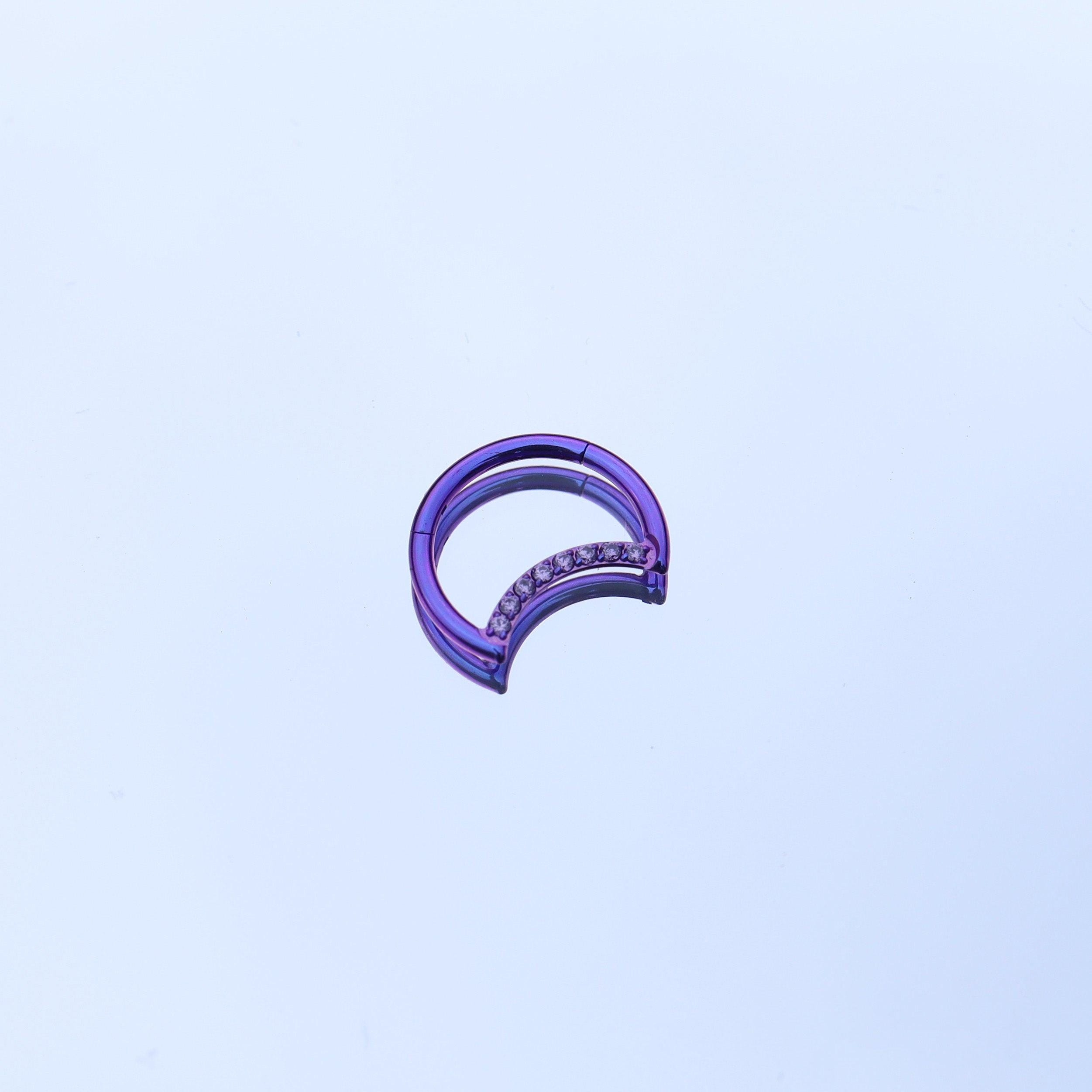 ASTM F136 Titanium Crescent Moon Septum Ring｜16G Hinged Clicker｜Sparkling CZ Daith Jewelry｜Hypoallergenic｜Helix Conch Rook Cartilage - Image 7