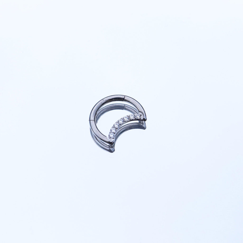 ASTM F136 Titanium Crescent Moon Septum Ring｜16G Hinged Clicker｜Sparkling CZ Daith Jewelry｜Hypoallergenic｜Helix Conch Rook Cartilage - Image 8