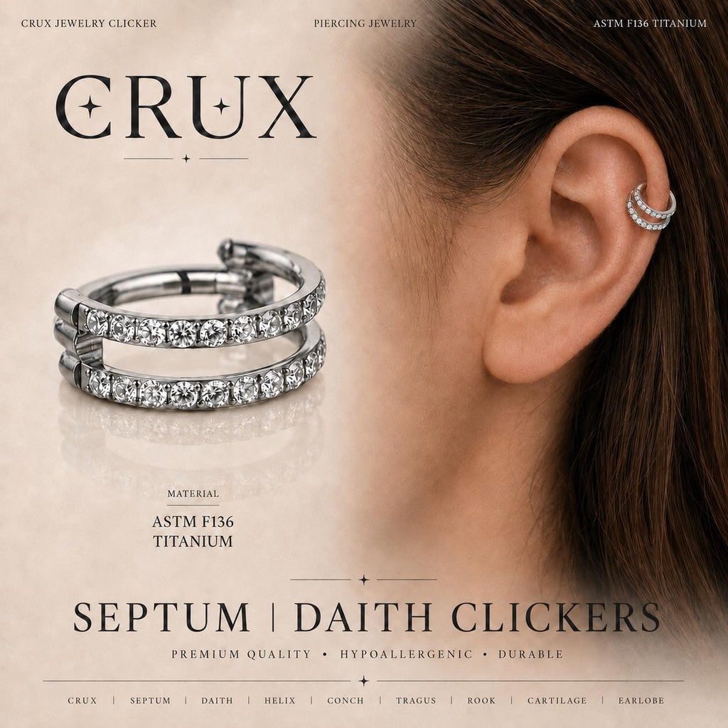 ASTM F136 Titanium Double Row CZ Septum Ring｜16G Hinged Clicker｜Sparkling Daith Jewelry｜Hypoallergenic｜Helix Conch Rook Cartilage