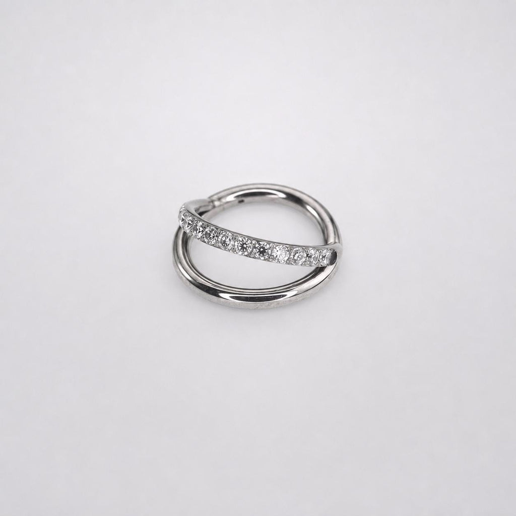 ASTM F136 Titanium Double Layer CZ Septum Ring｜16G Hinged Clicker｜Stacked Daith Jewelry｜Hypoallergenic｜Helix Conch Rook Cartilage - Image 6