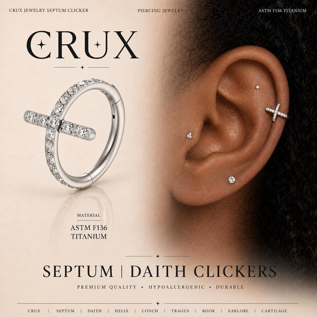 ASTM F136 Titanium Cross CZ Septum Ring｜16G Hinged Clicker｜Sparkling X-Shaped Daith Jewelry｜Hypoallergenic｜Helix Conch Rook Cartilage