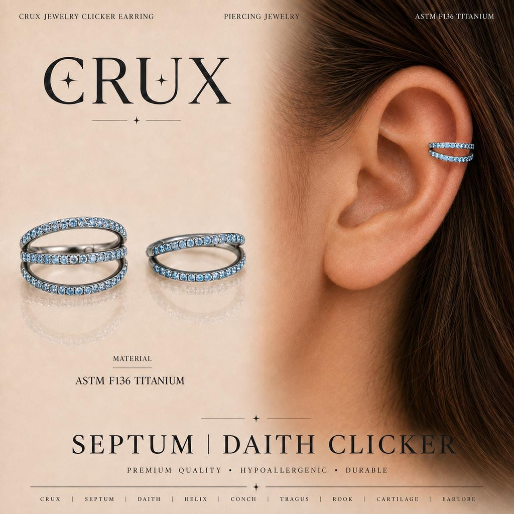 ASTM F136 Titanium Double & Triple Row CZ Septum Ring｜16G Hinged Clicker｜Stacked Daith Jewelry｜Hypoallergenic｜Helix Conch Rook Cartilage