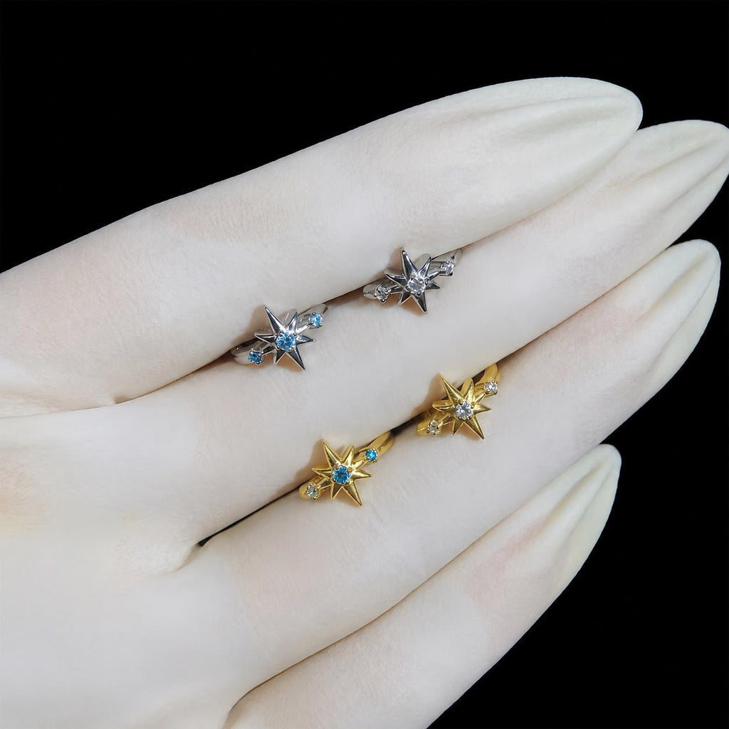 ASTM F136 Titanium Starburst Septum Ring｜16G Hinged Clicker｜Colorful CZ Daith Jewelry｜Helix Conch Rook Cartilage - Image 3