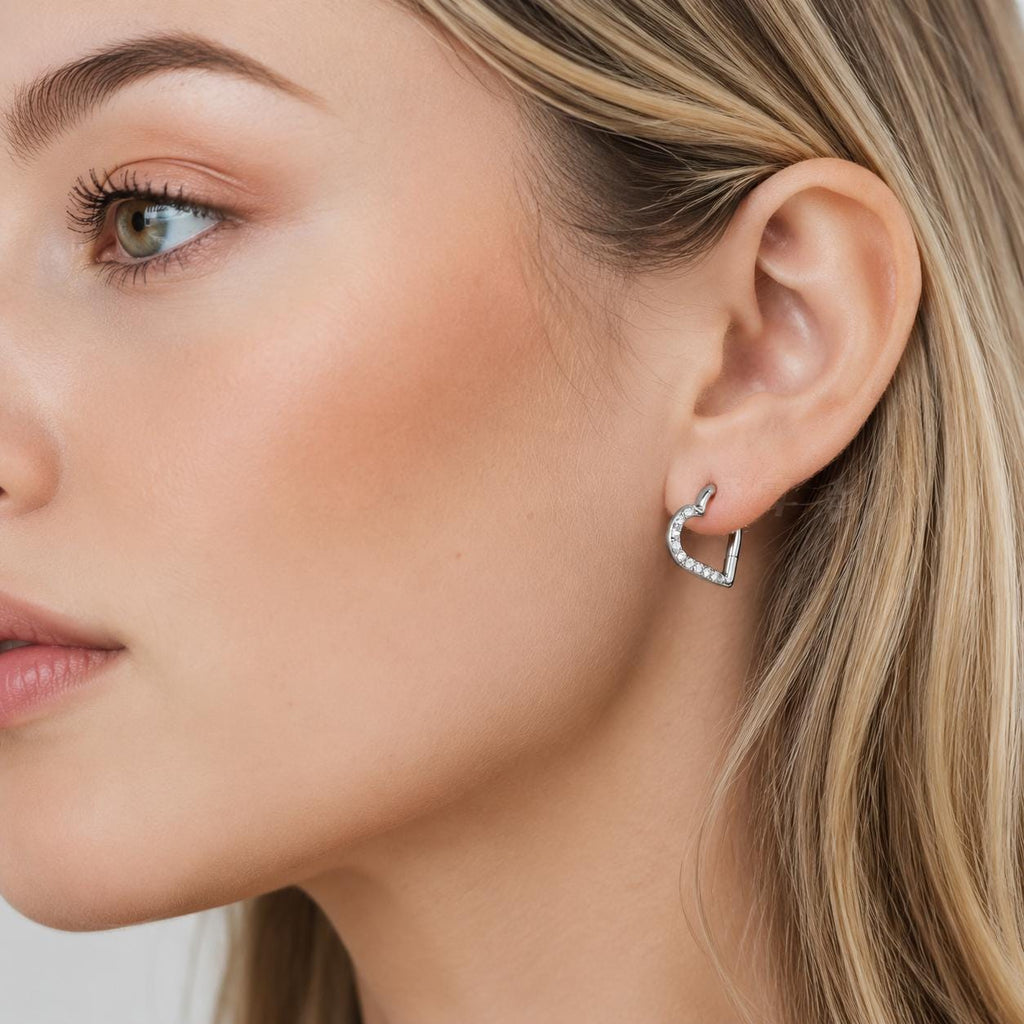 ASTM F136 Titanium CZ Heart Septum Ring｜16G Hinged Clicker｜Sparkling Heart Daith Jewelry｜Hypoallergenic｜Helix Conch Rook - Image 3