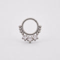 ASTM F136 Titanium Triple Star Septum Ring｜16G Hinged Clicker｜Sparkling CZ Daith Jewelry｜Hypoallergenic｜Helix Conch Rook - Image 6