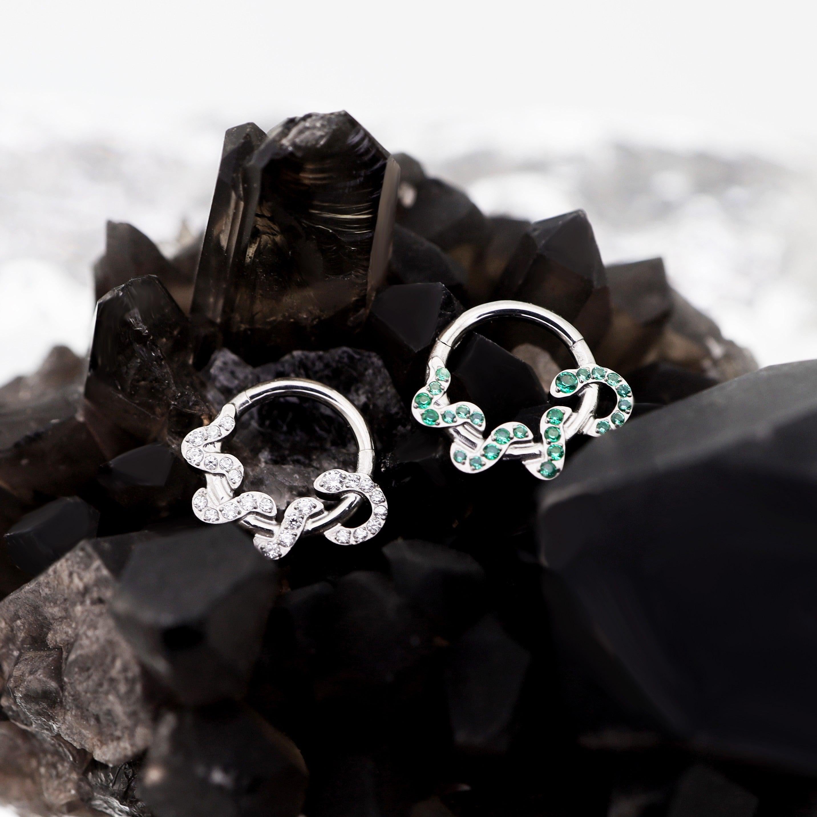 ASTM F136 Titanium Snake Septum Ring｜16G Hinged Clicker｜Sparkling CZ Serpent Daith Jewelry｜Hypoallergenic｜Helix Conch Rook - Image 4