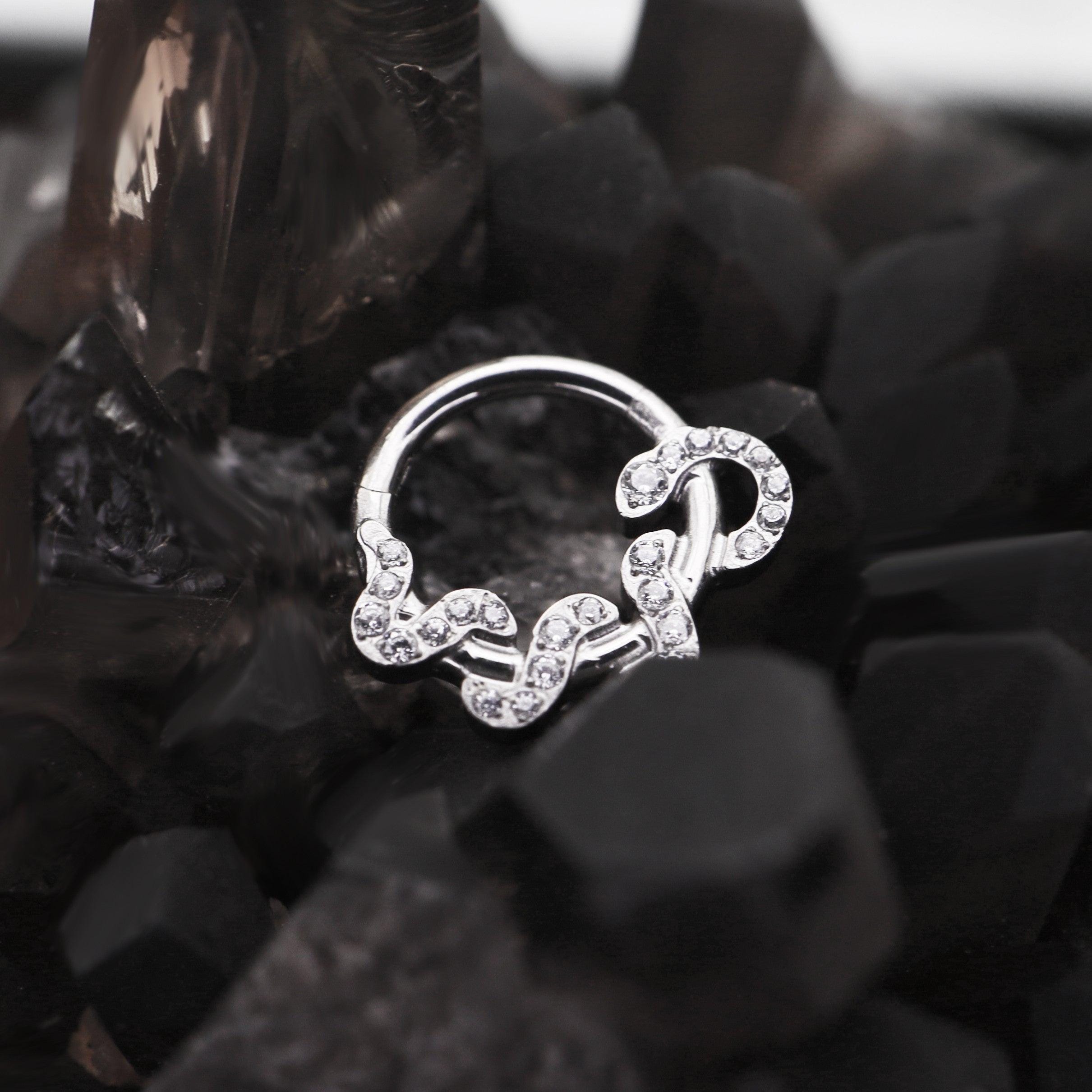 ASTM F136 Titanium Snake Septum Ring｜16G Hinged Clicker｜Sparkling CZ Serpent Daith Jewelry｜Hypoallergenic｜Helix Conch Rook - Image 5