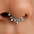 ASTM F136 Titanium Spike CZ Septum Ring｜16G Hinged Clicker｜Gothic Daith Jewelry｜Hypoallergenic｜Helix Conch Rook Cartilage - Image 2