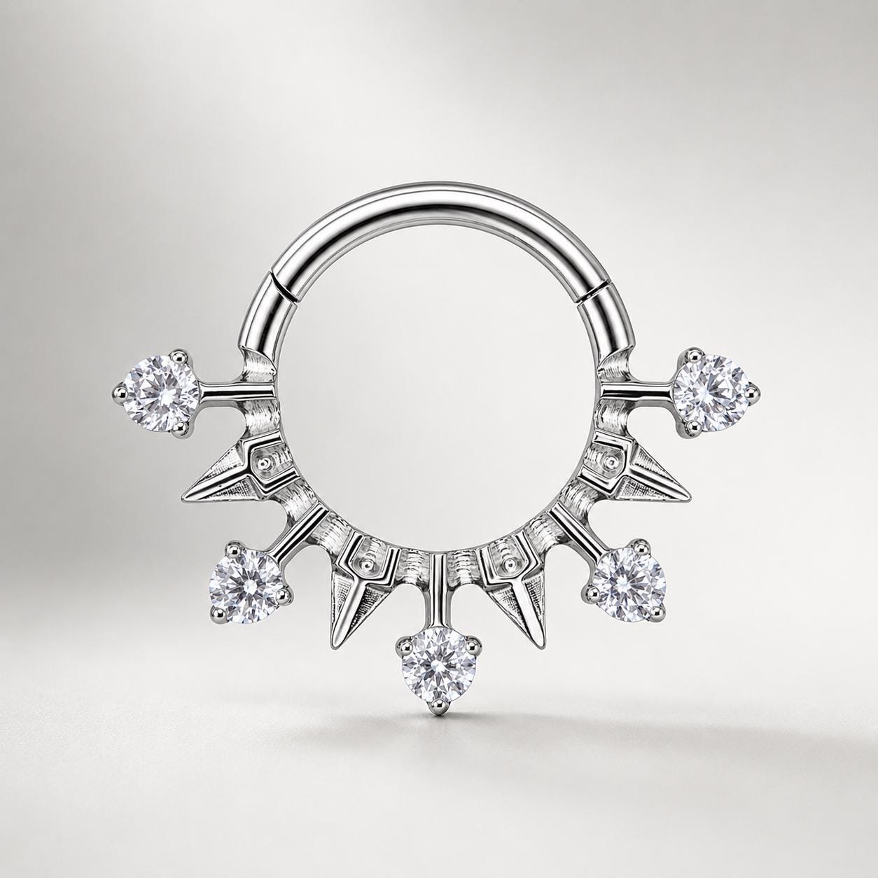 ASTM F136 Titanium Spike CZ Septum Ring｜16G Hinged Clicker｜Gothic Daith Jewelry｜Hypoallergenic｜Helix Conch Rook Cartilage - Image 8