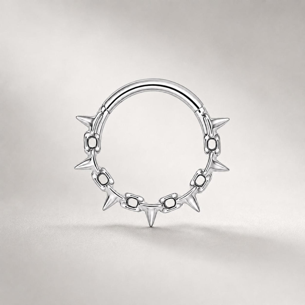 ASTM F136 Titanium Thorn Spike Septum Ring｜16G Hinged Clicker｜Gothic Daith Jewelry｜Hypoallergenic｜Helix Conch Rook Cartilage - Image 4