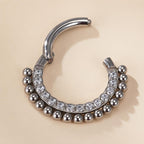 ASTM F136 Titanium Beaded CZ Septum Ring｜16G Hinged Clicker｜Sparkling Daith Jewelry｜Hypoallergenic｜Helix Conch Rook Cartilage - Image 7