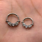 ASTM F136 Titanium Bat Wing Heart Septum Ring｜16G Hinged Clicker｜Gothic CZ Daith Jewelry｜Hypoallergenic｜Helix Conch Rook Cartilage - Image 4