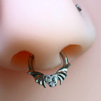 ASTM F136 Titanium Bat Wing Heart Septum Ring｜16G Hinged Clicker｜Gothic CZ Daith Jewelry｜Hypoallergenic｜Helix Conch Rook Cartilage - Image 2