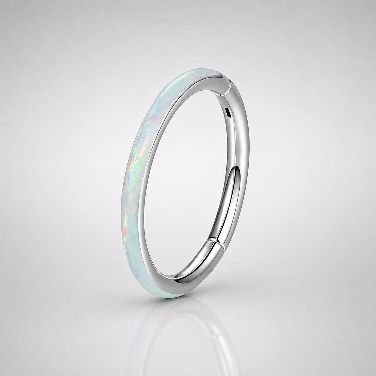 ASTM F136 Titanium Opal Septum Ring｜16G Hinged Clicker｜Colorful Opal Daith Jewelry｜Hypoallergenic｜Helix Conch Rook Cartilage - Image 7