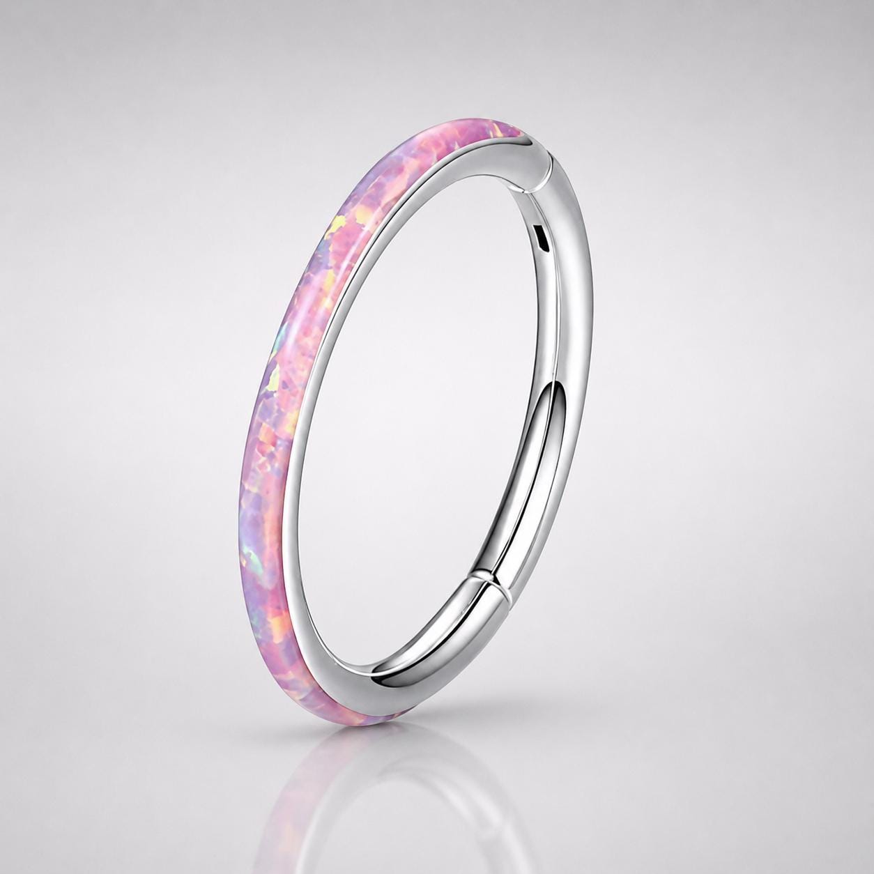 ASTM F136 Titanium Opal Septum Ring｜16G Hinged Clicker｜Colorful Opal Daith Jewelry｜Hypoallergenic｜Helix Conch Rook Cartilage - Image 8