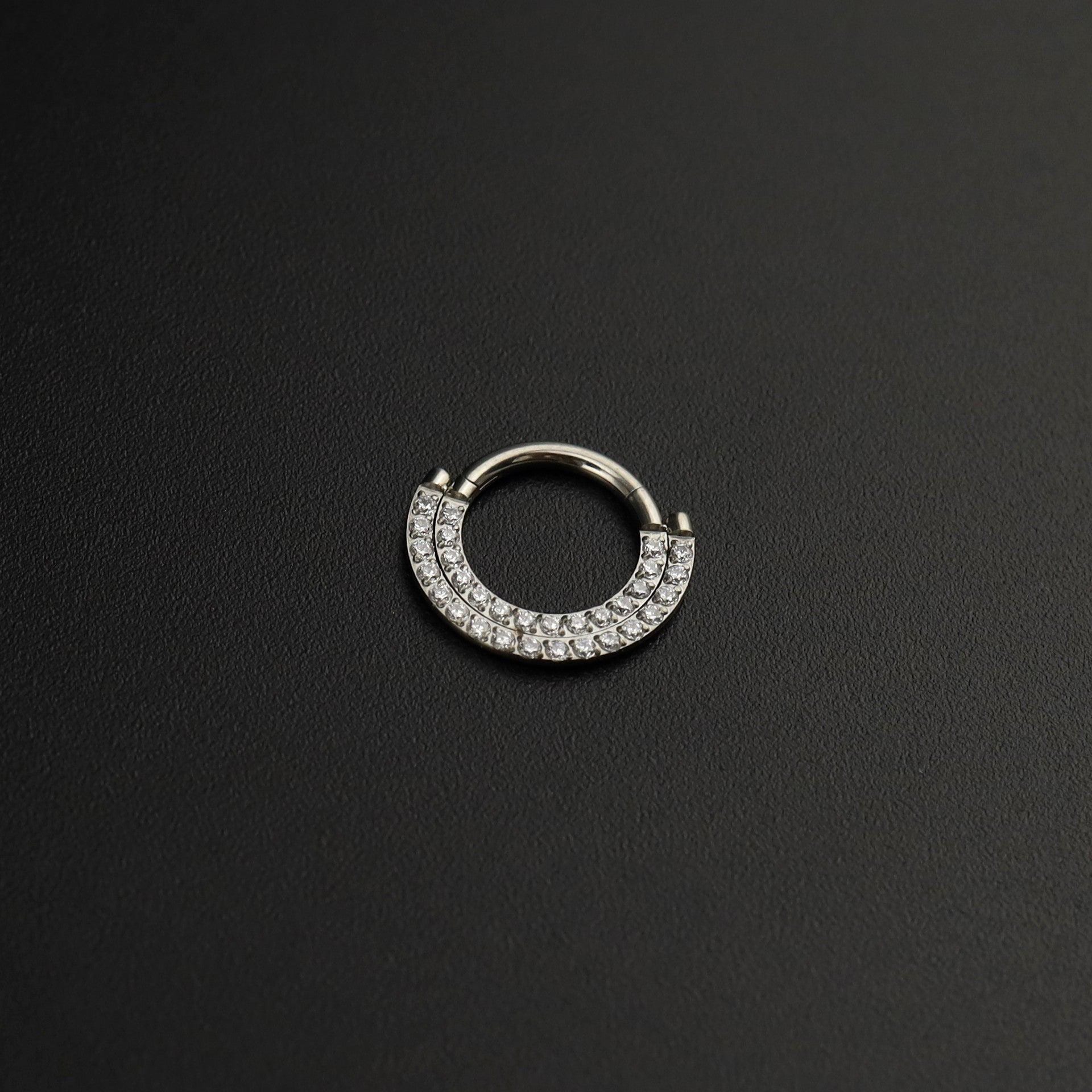 ASTM F136 Titanium Pavé CZ Septum Ring｜16G Double Row Hinged Clicker｜Sparkling Daith Jewelry｜Hypoallergenic｜Helix Conch Rook Cartilage - Image 7