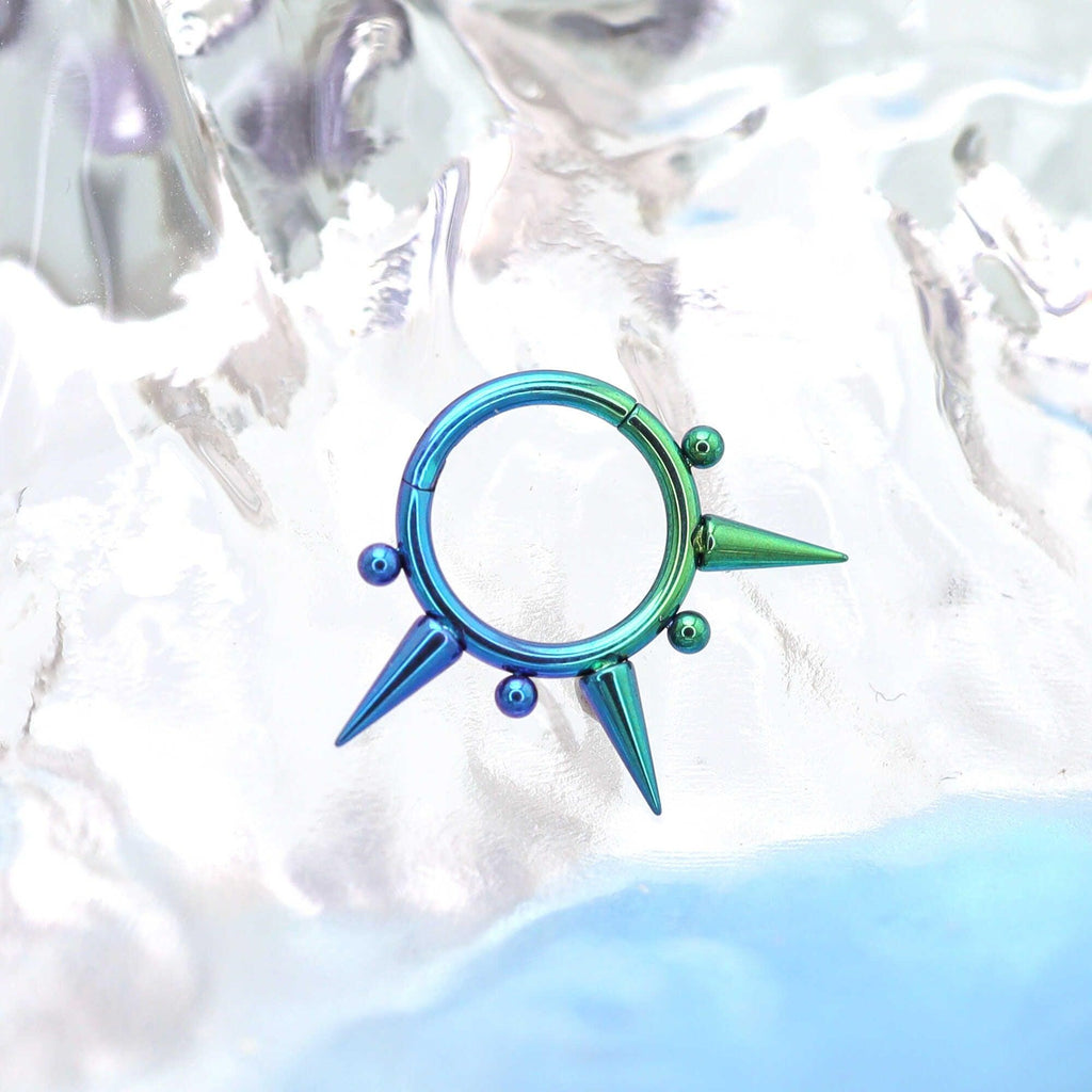 ASTM F136 Titanium Spike & Ball Septum Ring｜16G Hinged Clicker｜Punk Daith Jewelry｜Hypoallergenic｜Helix Conch Rook Cartilage - Image 4