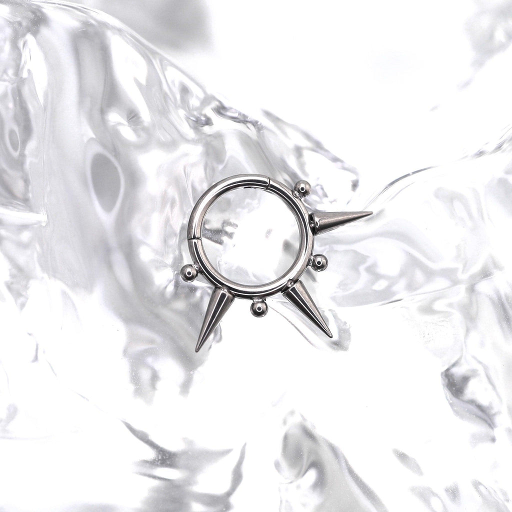 ASTM F136 Titanium Spike & Ball Septum Ring｜16G Hinged Clicker｜Punk Daith Jewelry｜Hypoallergenic｜Helix Conch Rook Cartilage - Image 5