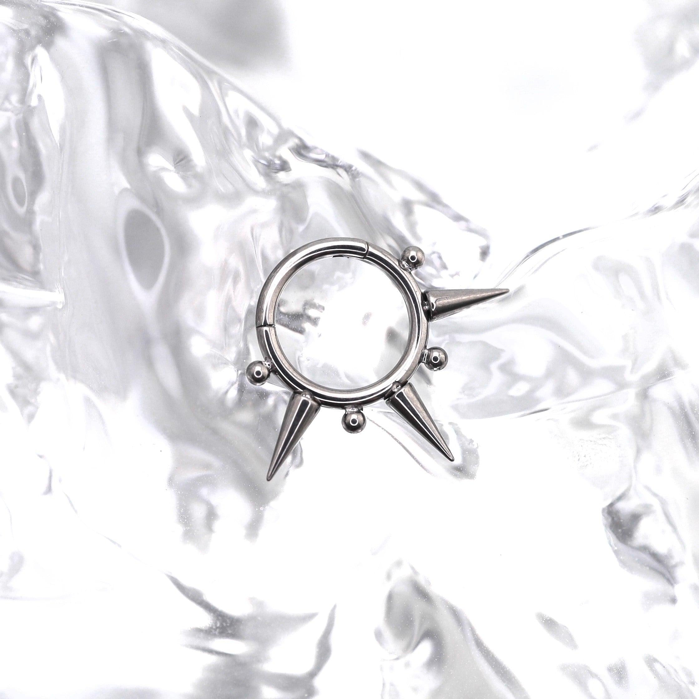 ASTM F136 Titanium Spike & Ball Septum Ring｜16G Hinged Clicker｜Punk Daith Jewelry｜Hypoallergenic｜Helix Conch Rook Cartilage - Image 5