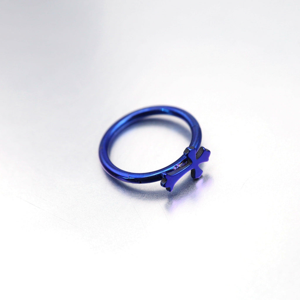 ASTM F136 Titanium Cross Septum Ring｜16G Hinged Clicker｜Gothic Daith Jewelry｜Hypoallergenic｜Helix Conch Rook Cartilage - Image 9