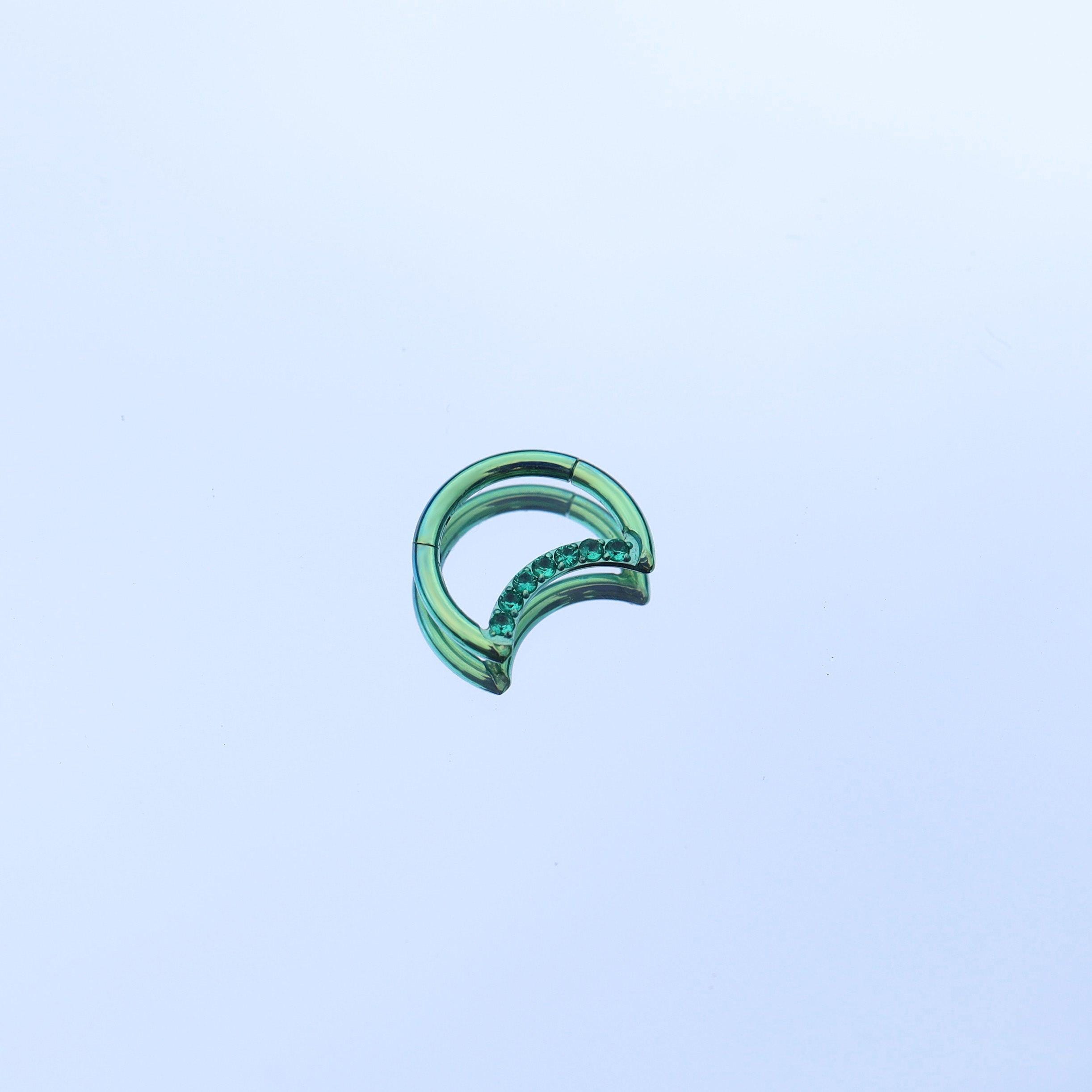 ASTM F136 Titanium Crescent Moon Septum Ring｜16G Hinged Clicker｜Sparkling CZ Daith Jewelry｜Hypoallergenic｜Helix Conch Rook Cartilage - Image 4
