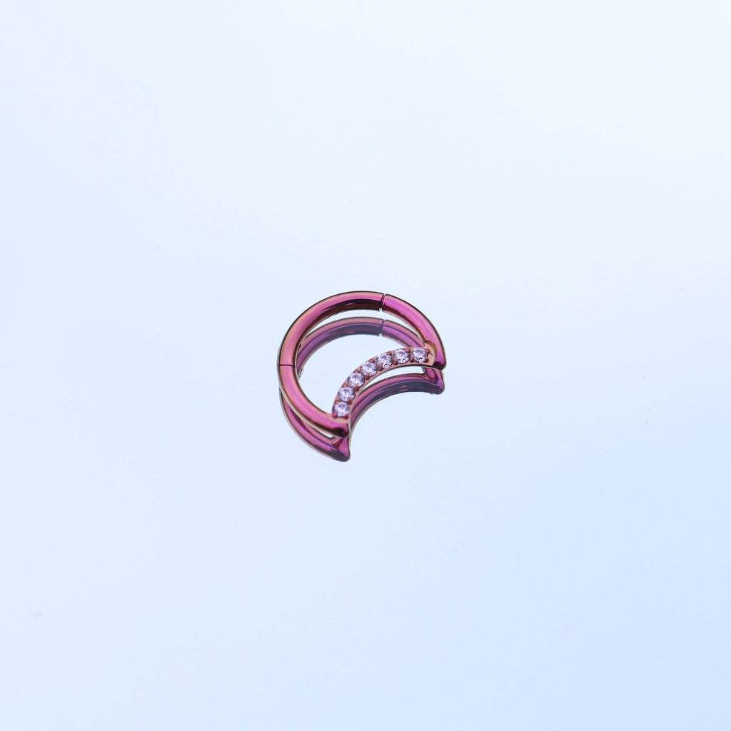ASTM F136 Titanium Crescent Moon Septum Ring｜16G Hinged Clicker｜Sparkling CZ Daith Jewelry｜Hypoallergenic｜Helix Conch Rook Cartilage - Image 5
