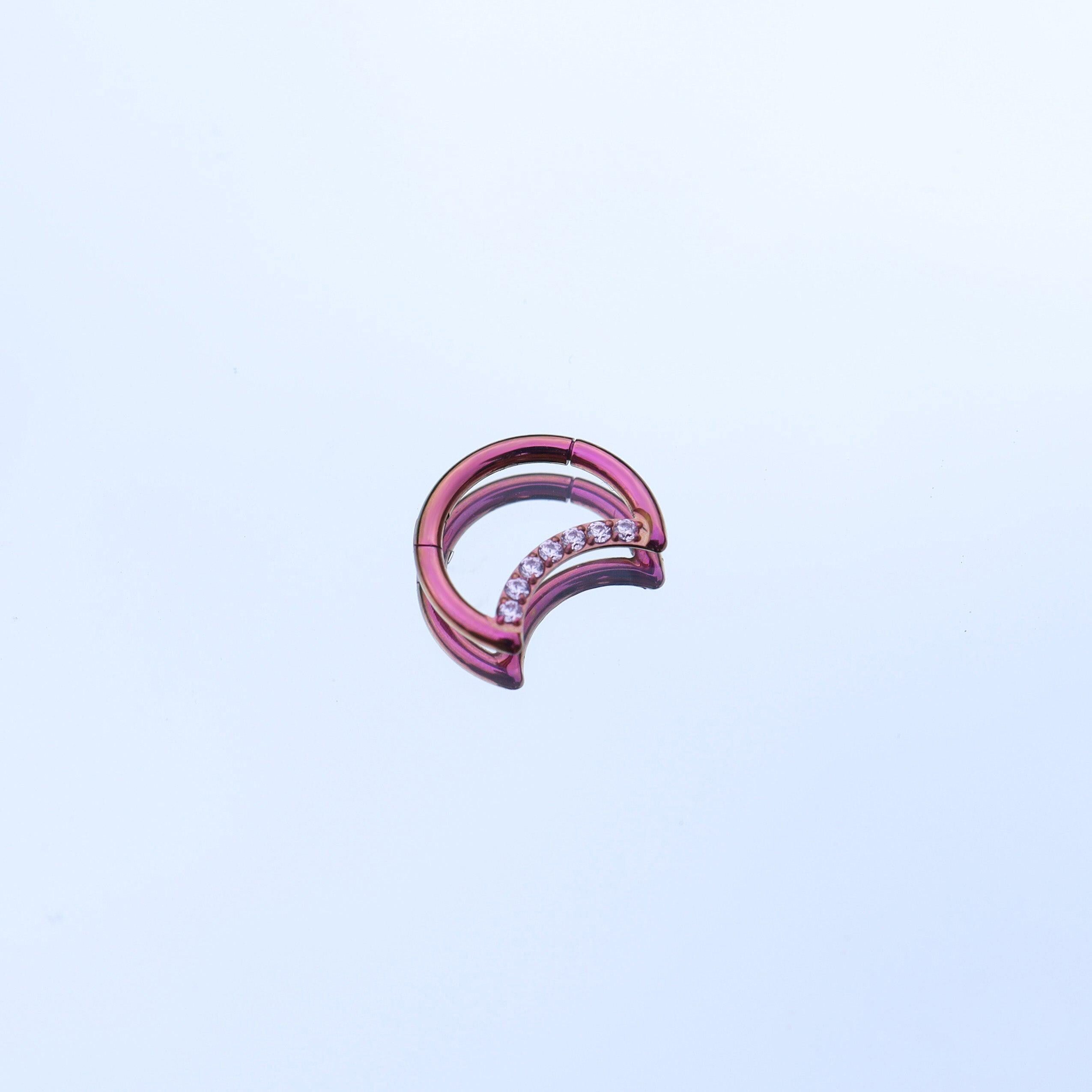 ASTM F136 Titanium Crescent Moon Septum Ring｜16G Hinged Clicker｜Sparkling CZ Daith Jewelry｜Hypoallergenic｜Helix Conch Rook Cartilage - Image 5