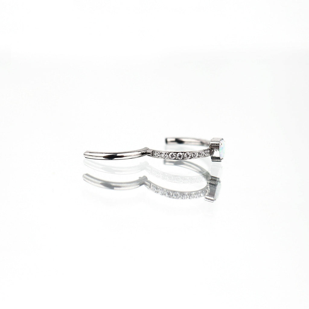 ASTM F136 Titanium Opal Heart Septum Ring｜16G Hinged Clicker｜Sparkling CZ Daith Jewelry｜Hypoallergenic｜Helix Conch Rook Cartilage - Image 5