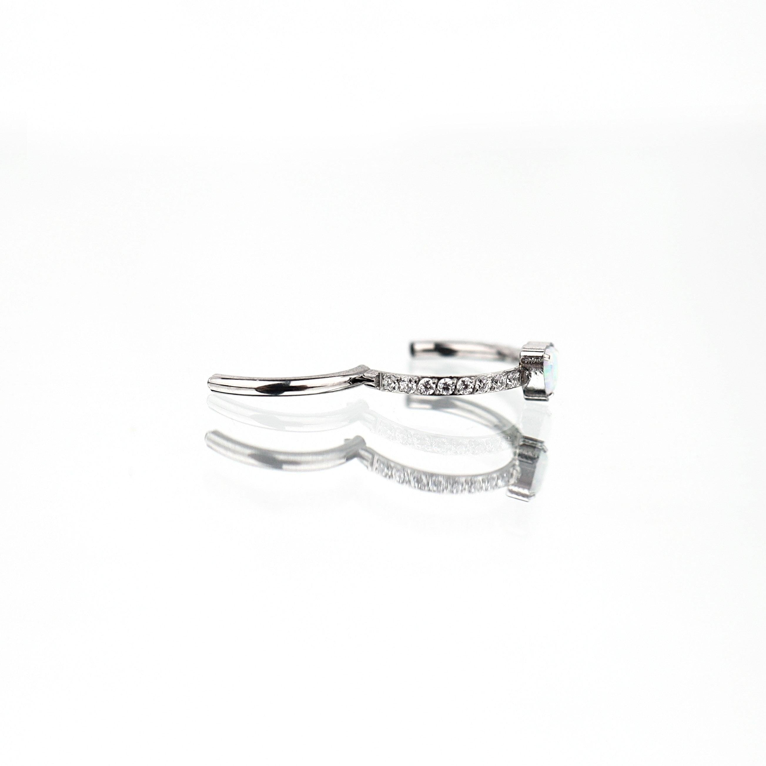 ASTM F136 Titanium Opal Heart Septum Ring｜16G Hinged Clicker｜Sparkling CZ Daith Jewelry｜Hypoallergenic｜Helix Conch Rook Cartilage - Image 5