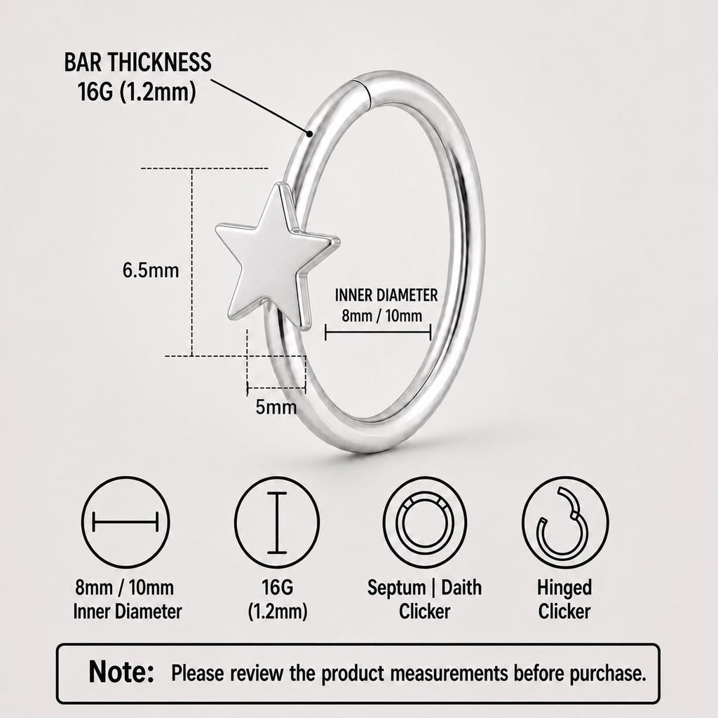 ASTM F136 Titanium Star & Cross Septum Ring｜16G Hinged Clicker｜Minimalist Daith Jewelry｜Hypoallergenic｜Helix Conch Rook Cartilage - Image 6