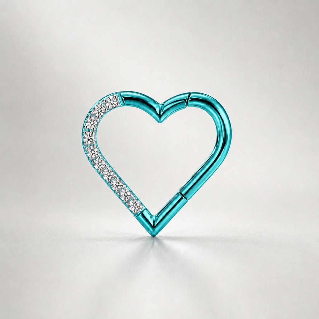 ASTM F136 Titanium CZ Heart Septum Ring｜16G Hinged Clicker｜Sparkling Heart Daith Jewelry｜Hypoallergenic｜Helix Conch Rook - Image 7