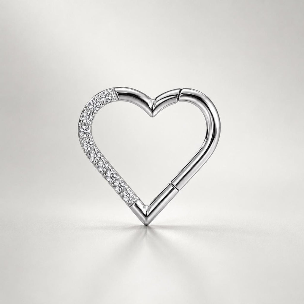ASTM F136 Titanium CZ Heart Septum Ring｜16G Hinged Clicker｜Sparkling Heart Daith Jewelry｜Hypoallergenic｜Helix Conch Rook - Image 10