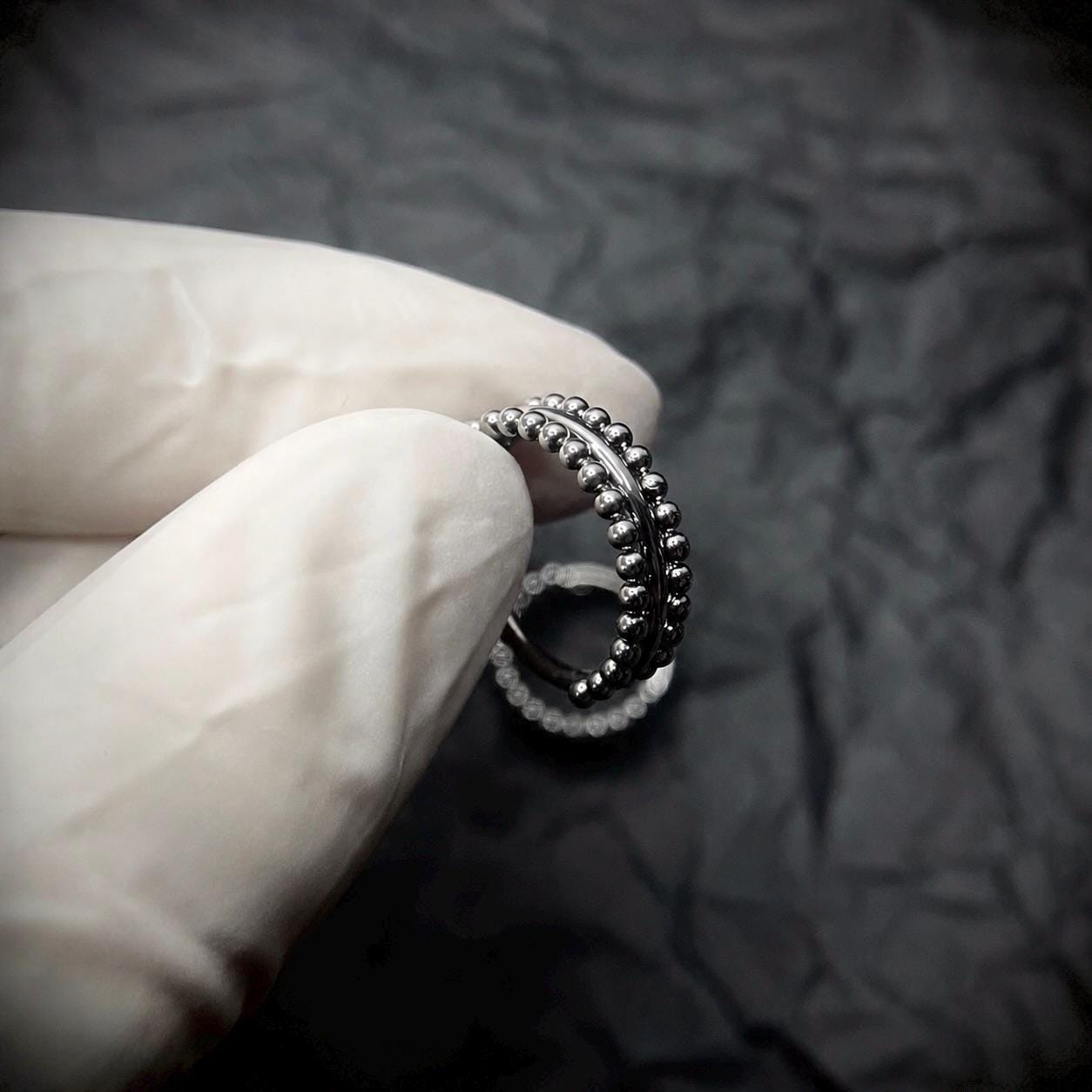 ASTM F136 Titanium Double Hoop Beaded Septum Ring｜16G Hinged Clicker｜Stacked Bead Daith Jewelry｜Hypoallergenic｜Helix Conch Rook Cartilage - Image 3