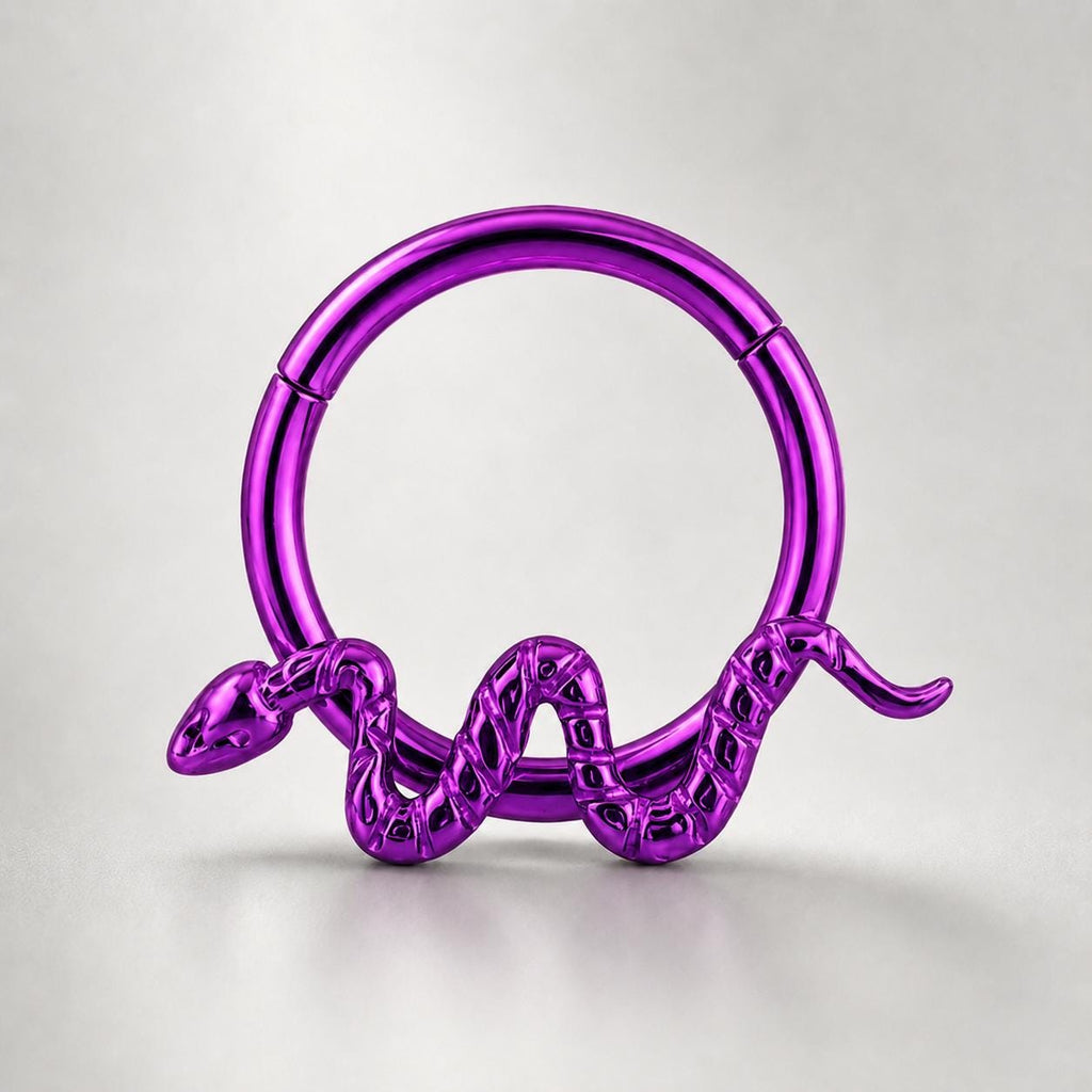 ASTM F136 Titanium Snake Septum Ring｜16G Hinged Clicker｜Serpent Daith Jewelry｜Hypoallergenic｜Helix Conch Rook Cartilage - Image 9