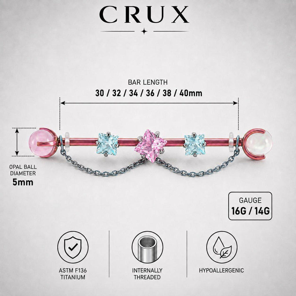Sugar Cube Star Chain titanium industrial barbell, detail view 6