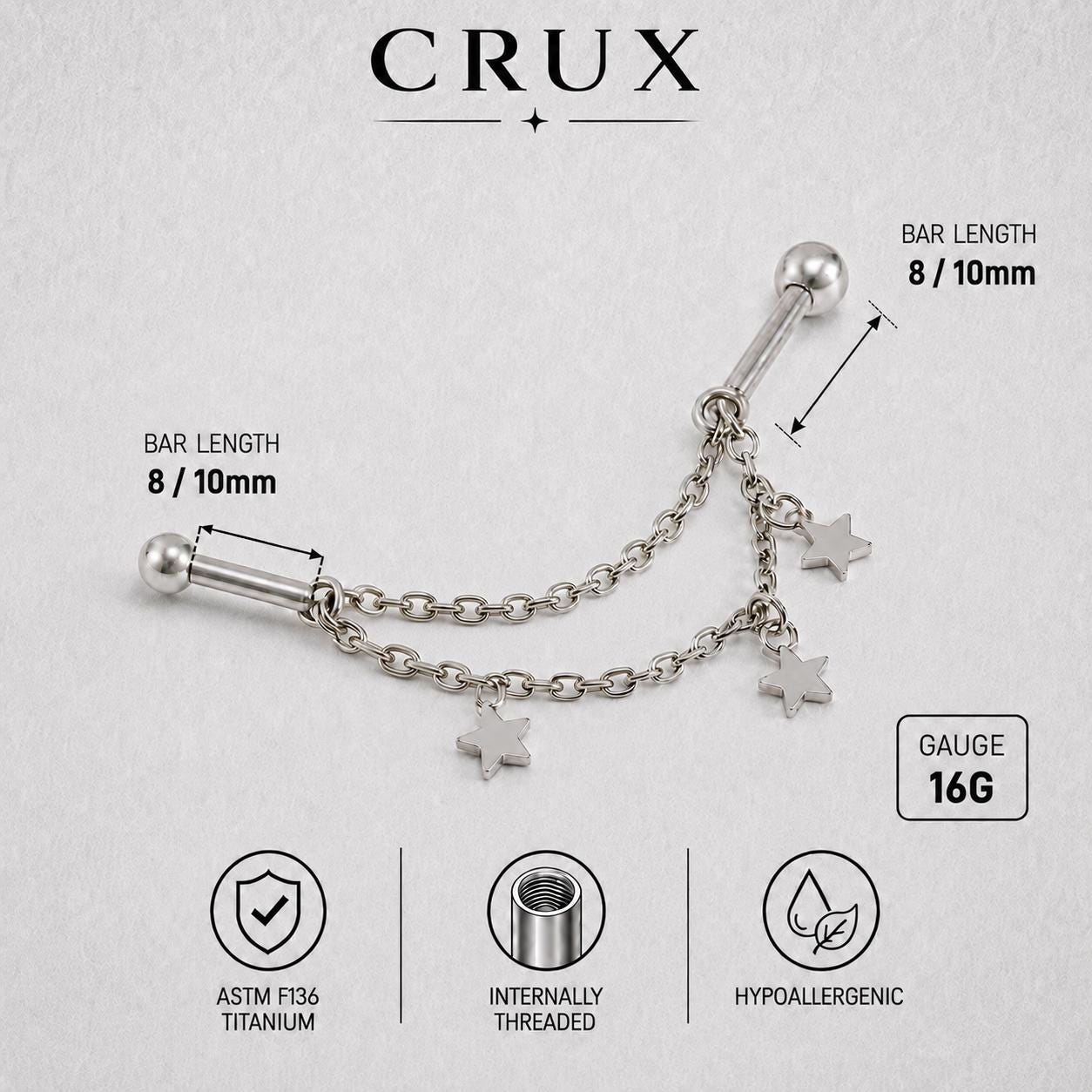 Starfall Chain titanium industrial barbell, detail view 8