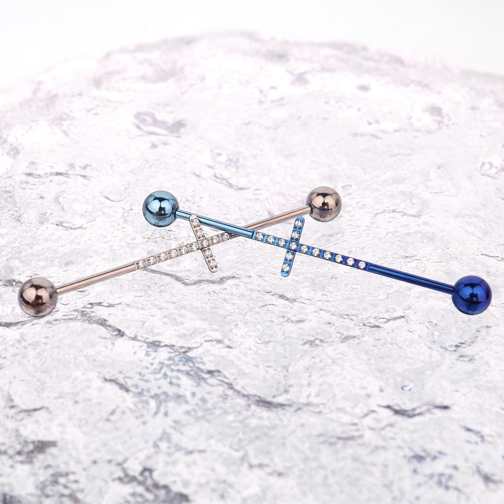 Pavé Cross industrial barbell detail 5
