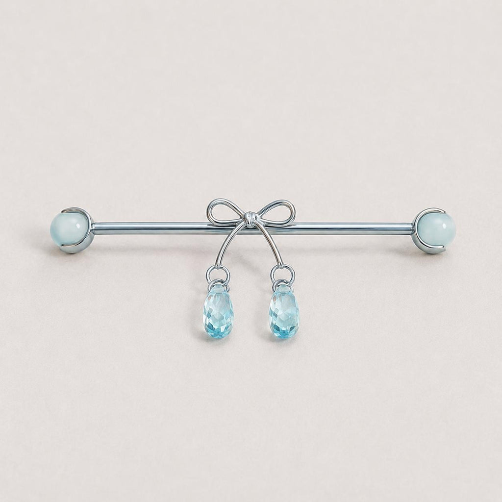 Ribbon Bow Crystal industrial barbell detail 3