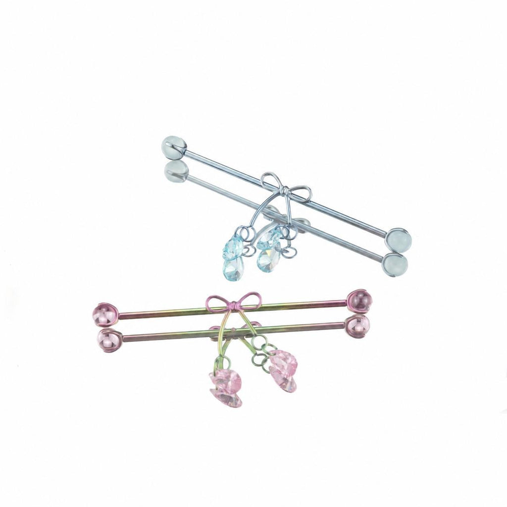 Ribbon Bow Crystal industrial barbell detail 6