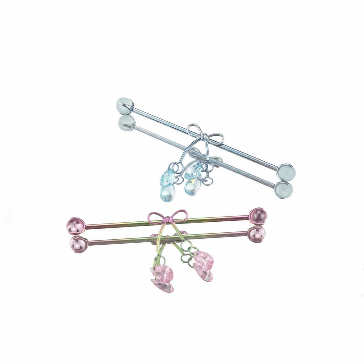 Ribbon Bow Crystal industrial barbell detail 6