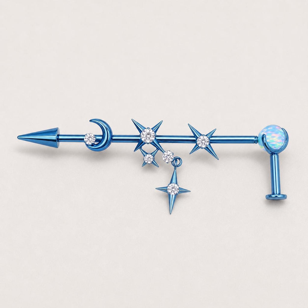 Triple Moon Crystal industrial barbell detail 7