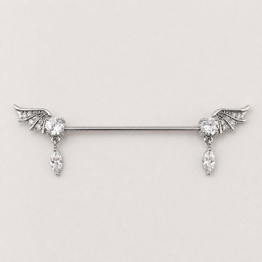 Bat Wing Crystal industrial barbell detail 6