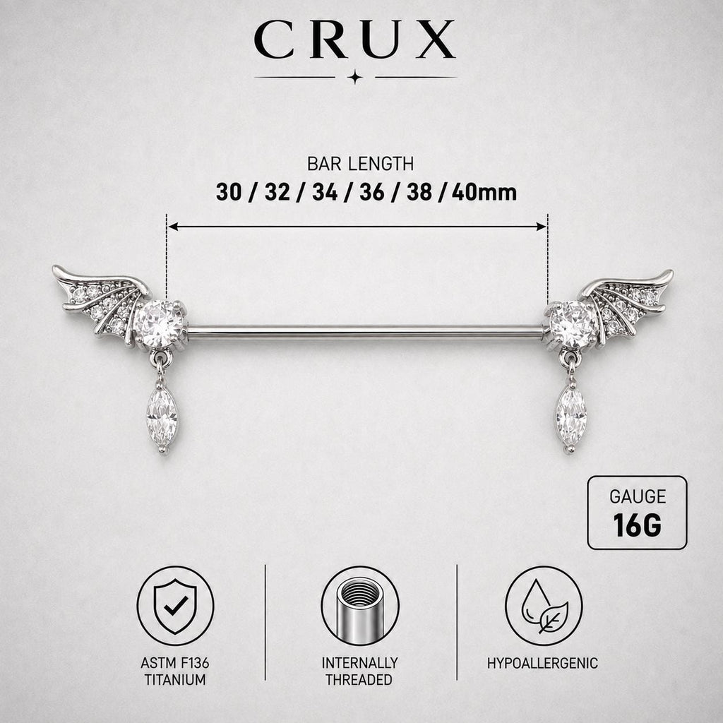Bat Wing Crystal industrial barbell detail 7