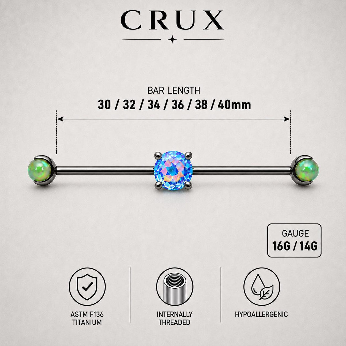 Opal Crystal industrial barbell detail 12